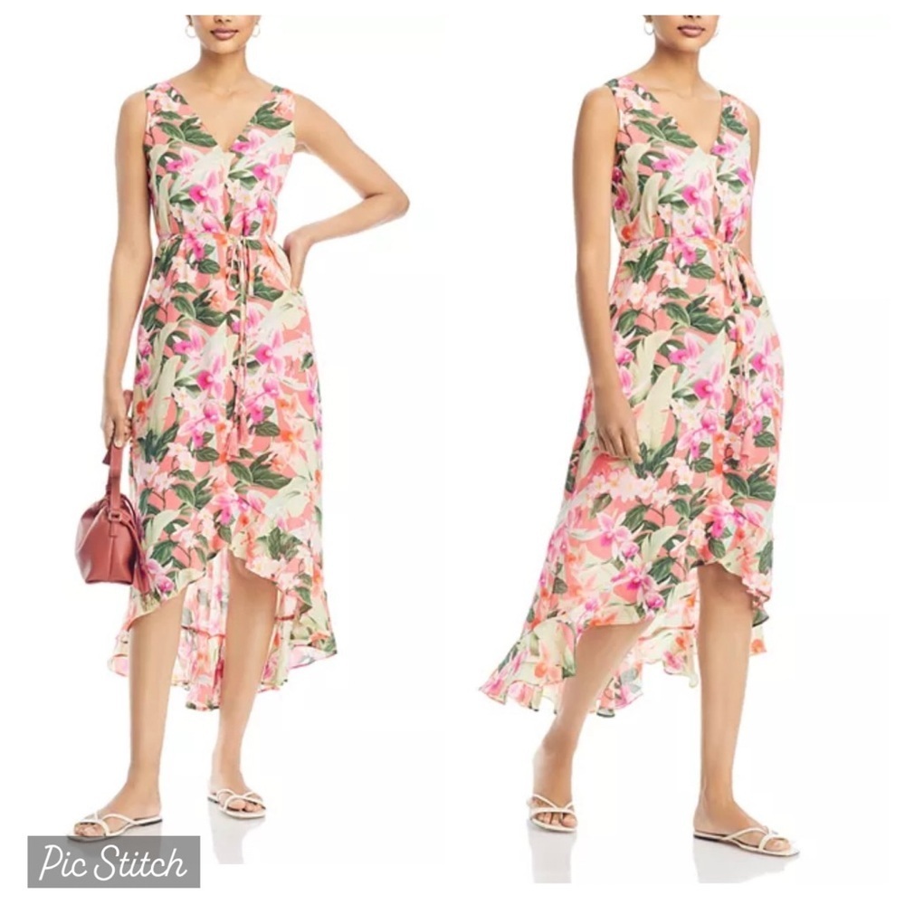 Tommy Bahama Pink and Green Floral High Low Dress size L